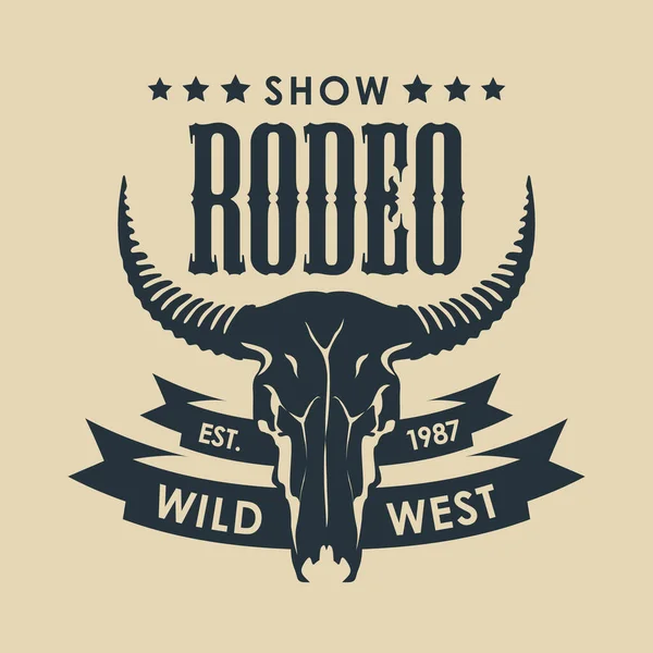 Banner Para Show Rodeio Cowboy Ilustração Vetorial Com Crânio Touro —  Vetores de Stock