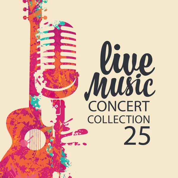 Cartaz Para Concerto Música Vivo Com Violão Abstrato Brilhante Microfone — Vetor de Stock