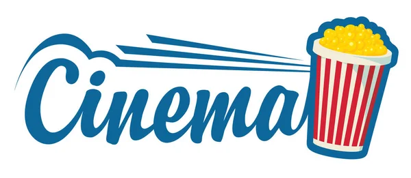 Logotipo Cine Con Cubo Lleno Palomitas Maíz Inscripción Sobre Fondo — Vector de stock