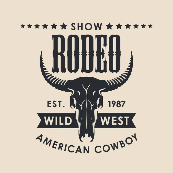 Banner Cowboy Rodeo Show Retro Style Vector Illustration Black Skull — Stock Vector