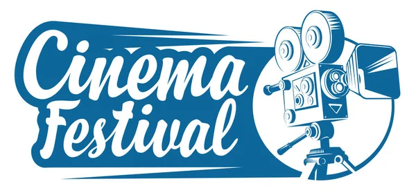 Sinema Festivali Için Logo Eski Moda Film Projektörü Kaligrafik Yazıyla — Stok Vektör