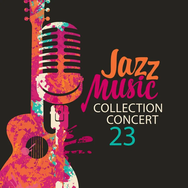 Poster Concerto Musica Jazz Con Chitarra Astratta Microfono Scritte Sullo — Vettoriale Stock