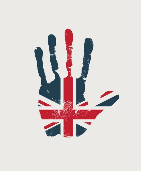 摘要大英帝国国旗的手印形式 人类的手掌用英国国旗的颜色印刷 在轻背景下孤立的创造性矢量设计元素 — 图库矢量图片
