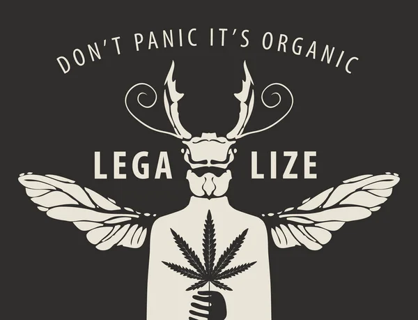 Vektorbanderoll För Legalisering Marijuana Kreativ Illustration Mystisk Varelse Med Huvud — Stock vektor