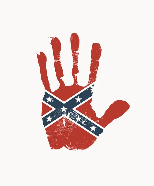 人类的手掌印着邦联叛军旗帜的颜色 美国邦联的国旗以手印的形式出现 在轻背景上孤立的矢量设计元素 — 图库矢量图片
