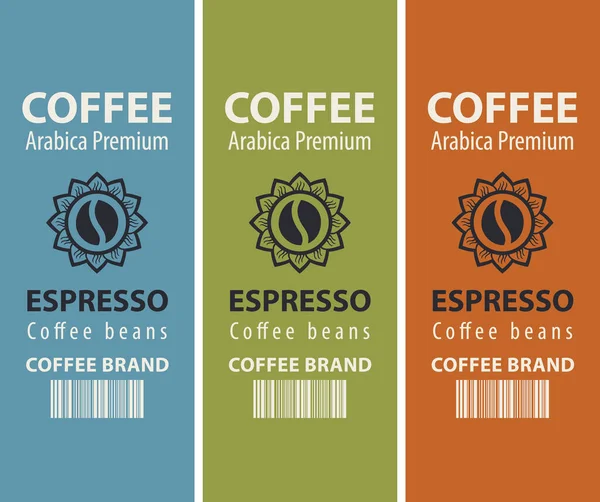 コーヒー豆のコーヒーラベルのセット バーコード 単語の装飾コーヒー豆とベクトルラベル Espresso Arabica Premium — ストックベクタ