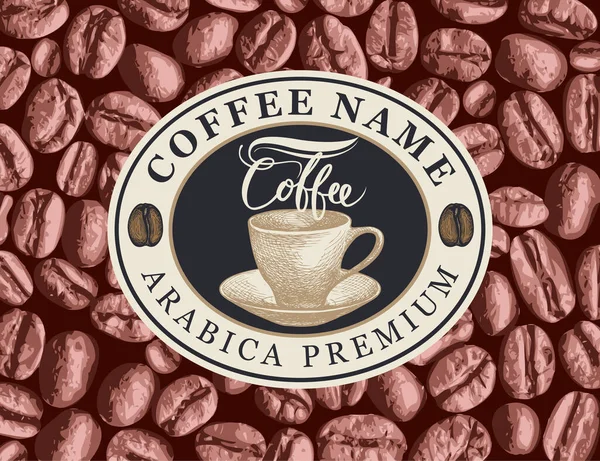 Vektör Kahve Etiketi Pankart Veya Etiket Ile Oval Çerçeveli Fincan — Stok Vektör