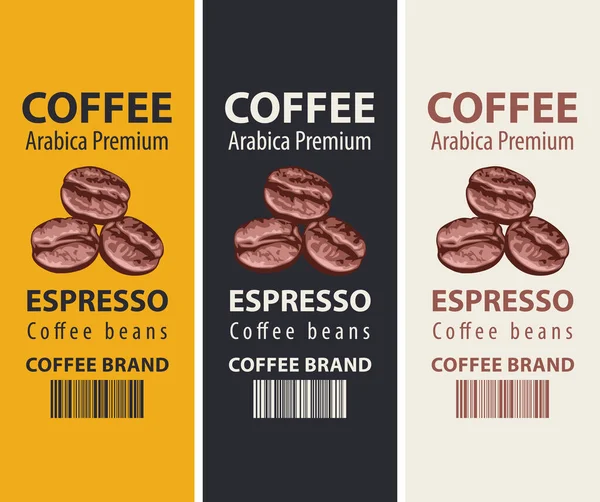 Set Etiquetas Coffee Estilo Retro Tres Etiquetas Vectoriales Para Granos — Archivo Imágenes Vectoriales