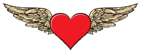 Fliegendes Herz Vektorgrafische Illustration Eines Roten Herzens Mit Goldenen Flügeln — Stockvektor