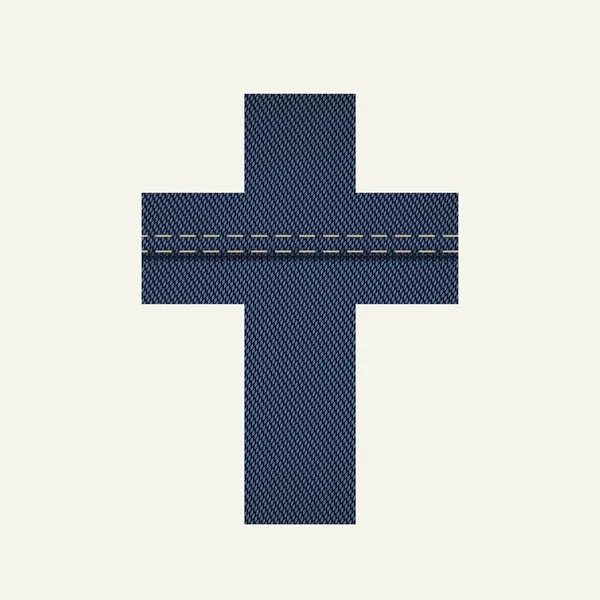 Signo Cruz Cristiana Con Textura Del Denim Azul Marino Sobre — Vector de stock