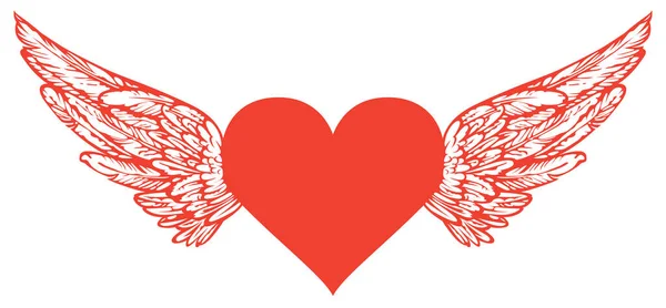 Corazón Volador Ilustración Gráfica Vectorial Corazón Rojo Con Alas Blancas — Vector de stock