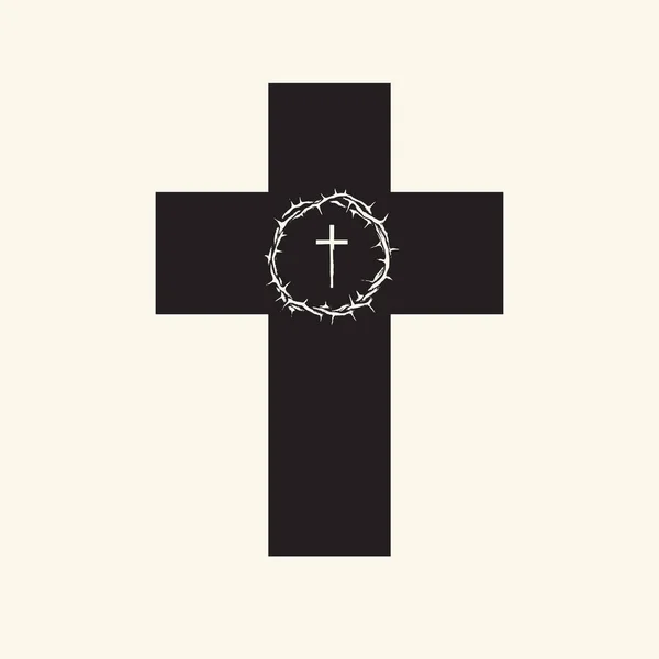 Schwarzes Religiöses Kreuz Mit Heller Dornenkrone Und Kreuz Inneren Vektor — Stockvektor