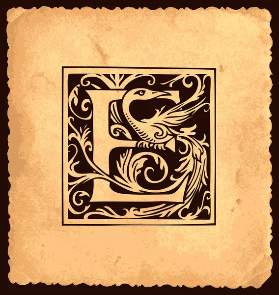 Lettre Initiale Noire Avec Décorations Baroques Sur Vieux Fond Papier — Image vectorielle