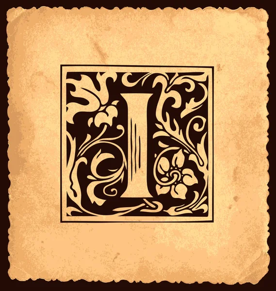 Black Initial Letter Baroque Decorations Old Paper Background Vintage Style — Stock Vector