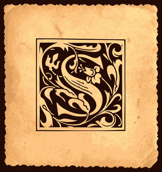 Lettre Initiale Noire Avec Des Décorations Baroques Dans Style Vintage — Image vectorielle