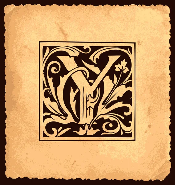 Lettre Initiale Noire Avec Décorations Baroques Sur Vieux Fond Papier — Image vectorielle