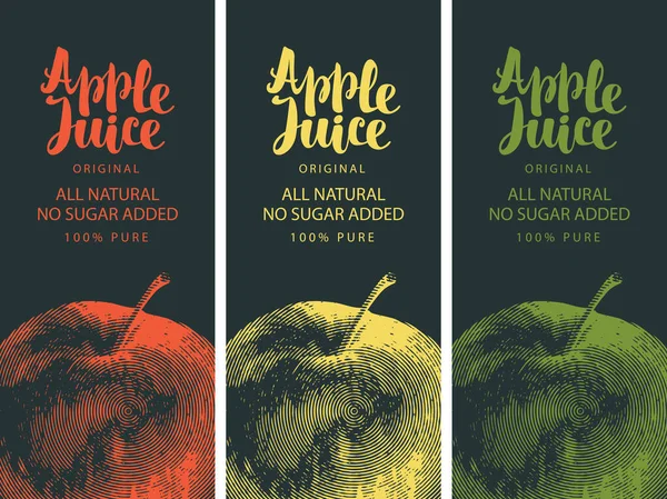 Conjunto Etiquetas Vectoriales Para Zumo Manzana Natural Con Una Imagen — Vector de stock