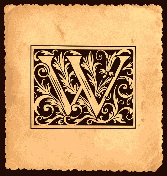 Black Initial Letter Baroque Decorations Vintage Style Old Paper Background — Stock Vector