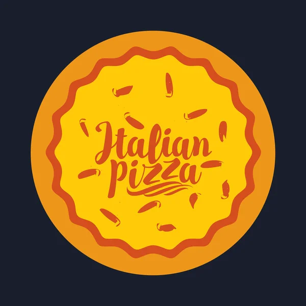 Pizza Decorativa Amarilla Con Inscripción Pizza Italiana Diseño Sencillo Sobre — Vector de stock