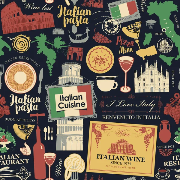 Motif Abstrait Sans Couture Sur Thème Italie Cuisine Italienne Dans — Image vectorielle