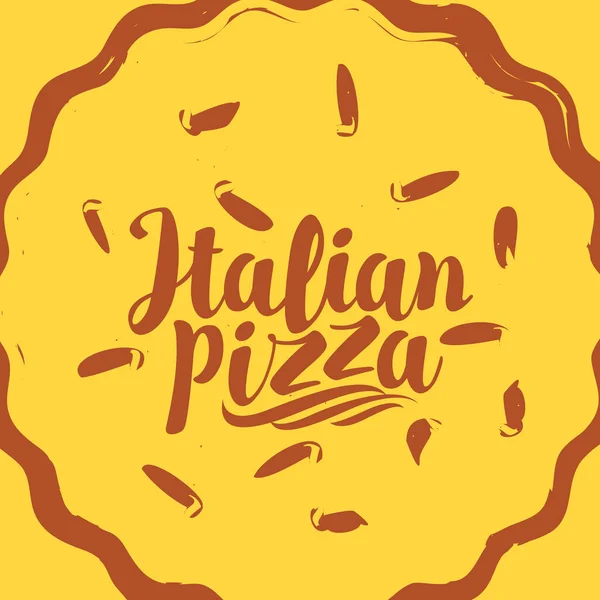 Декоративна Піца Написом Італійська Піца Пласкому Стилі Жовтому Тлі Vector — стоковий вектор