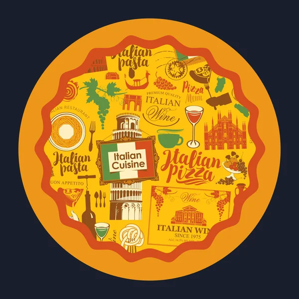 Знамя Тему Итальянской Кухни Пиццерии Векторная Иллюстрация Пиццы Заполнением Виде — стоковый вектор