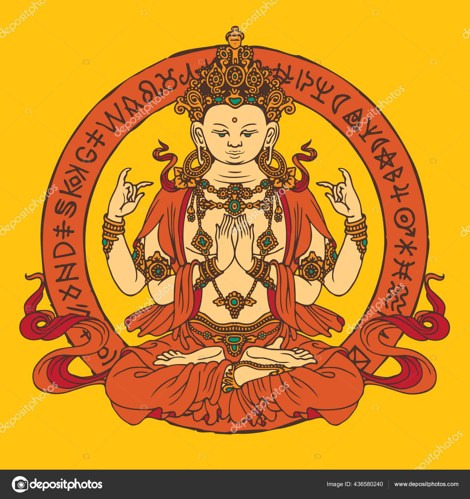 Banner Hand Drawn Buddha Meditating Lotus Pose Vector Illustration Four  Stock Vector by ©paseven 436580240, image size:1600x1700