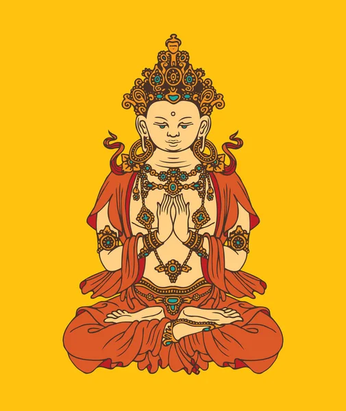 Banner Mit Handgezeichnetem Buddha Shakyamuni Auf Gelbem Hintergrund Dekorative Vektorillustration — Stockvektor