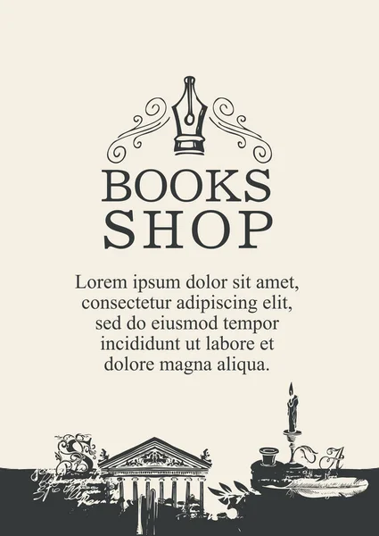 Creative Banner Books Shop Retro Style Drawings Text Lorem Ipsum — Stock Vector