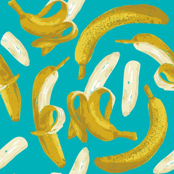 Zökkenőmentes Minta Érett Banánokkal Kék Háttéren Trópusi Gyümölcsvektor Háttér Egész — Stock Vector