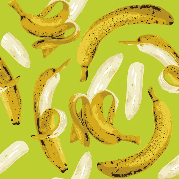 Zökkenőmentes Minta Érett Banánnal Zöld Háttérrel Édes Trópusi Gyümölcs Vektor — Stock Vector