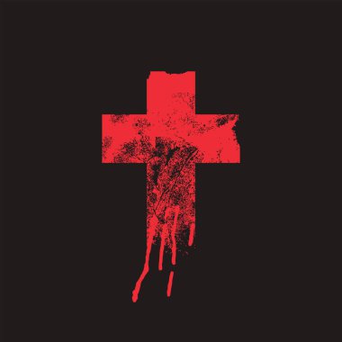 Siyah arka planda soyut bir Kızıl Hıristiyan haçı. Kan izleri ya da grunge tarzı kırmızı boya var. Yaratıcı bir vektör bayrağı veya dini bir tema üzerindeki illüstrasyon