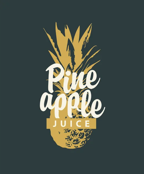 Vector Banner Label Pineapple Juice Ripe Pineapple Lettering Dark Background — Stock Vector