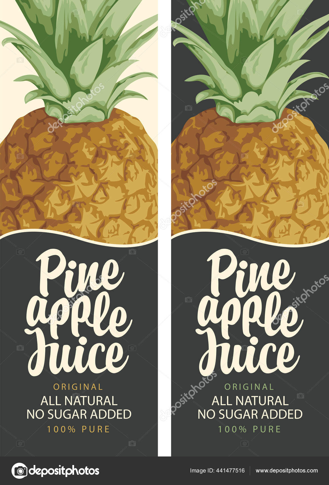 Set Two Pineapple Juice Labels Realistic Pineapple Calligraphy