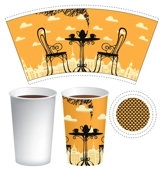 Plantilla Taza Papel Vectorial Para Bebidas Calientes Taza Desechable Para — Vector de stock