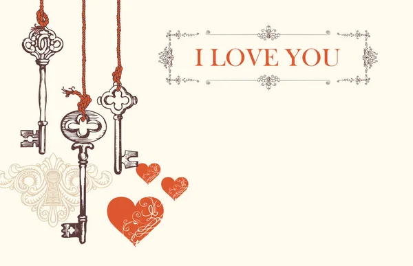 Romantische Valentijnskaart Met Woorden Love You Vintage Stijl Vector Wenskaart — Stockvector