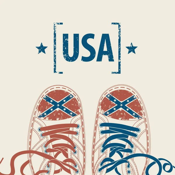 Vector Banner Words Made Usa Stylized Sneakers American Confederate Rebel — Stock Vector