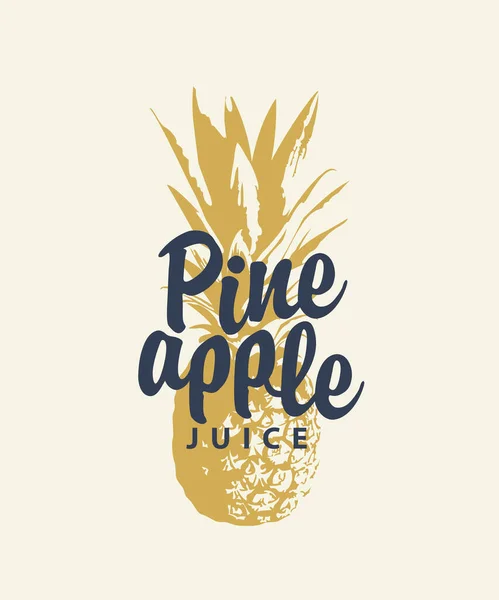 Vector Banner Label Pineapple Juice Ripe Pineapple Calligraphic Lettering Light — Stock Vector