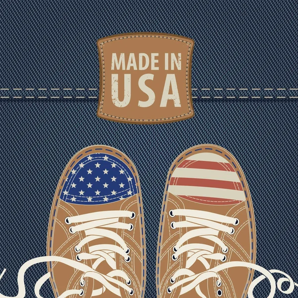 Vector Banner Met Lederen Patch Gestileerde Schoenen Sneakers Met Amerikaanse — Stockvector