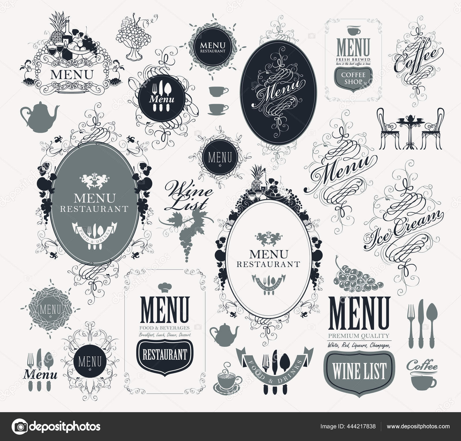 Set Vector Labels Restaurant Cafe Menu Design Retro Style Vintage Stock
