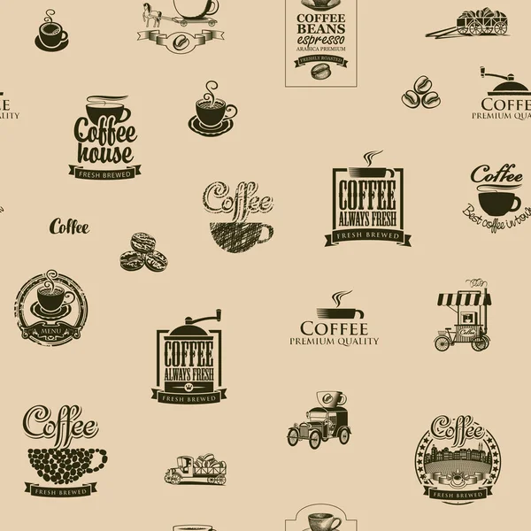 Vektor Bezešvé Vzor Kávové Téma Kávovými Zrny Nápisy Ilustrace Béžové Royalty Free Stock Vektory