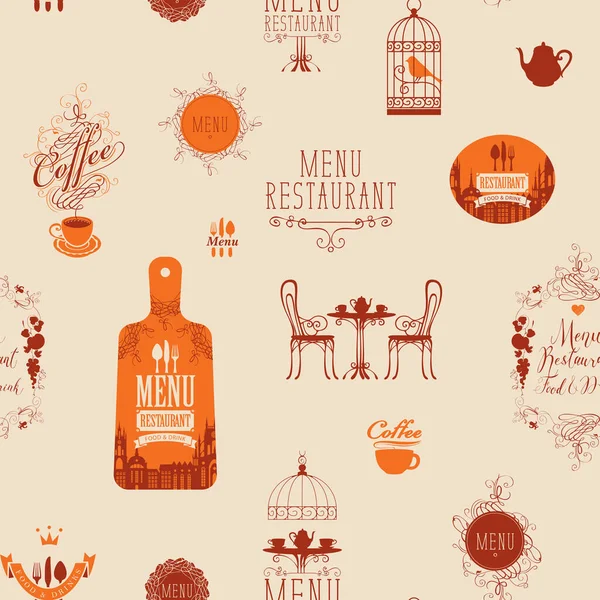 Patrón Sin Costuras Tema Restaurante Menú Café Estilo Retro Repetir — Vector de stock