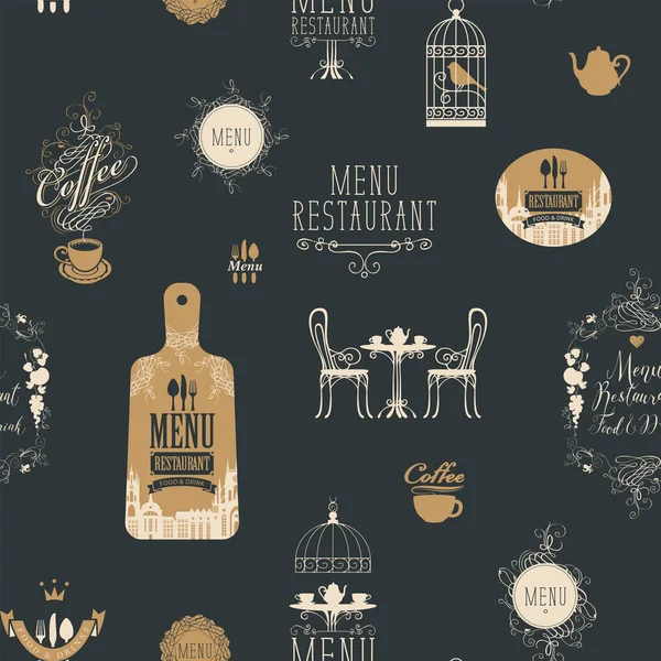 Patrón Decorativo Sin Costuras Tema Menú Restaurante Cafetería Estilo Retro — Archivo Imágenes Vectoriales