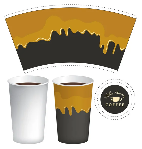 Plantilla Taza Papel Vectorial Para Bebidas Calientes Taza Desechable Para — Vector de stock