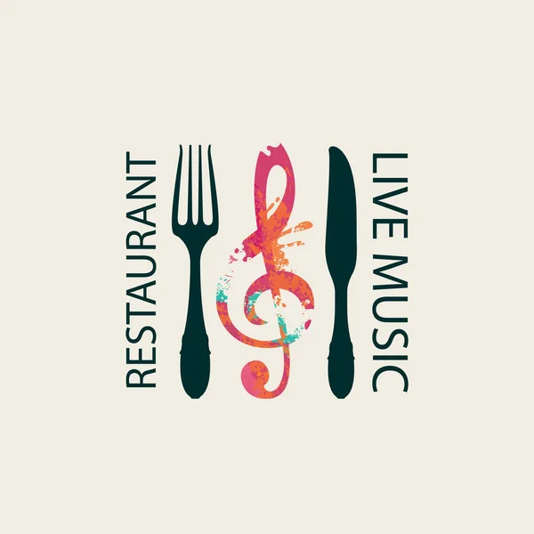 Vector Menu Banner Retro Style Restaurant Live Music Decorated Fork — Stock Vector