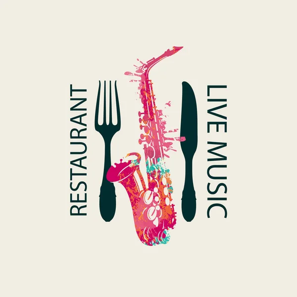 Vector Menu Banner Retro Style Restaurant Live Music Decorated Fork — Stock Vector