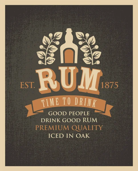 Vector Banner Inscription Rum Words Time Drink Bottle Rum Laurel — Stock Vector