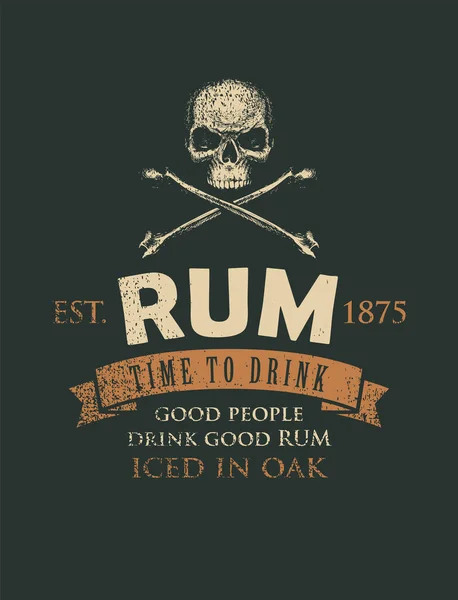 Vector Banner Inscription Rum Words Time Drink Human Skull Crossbones — Stock Vector