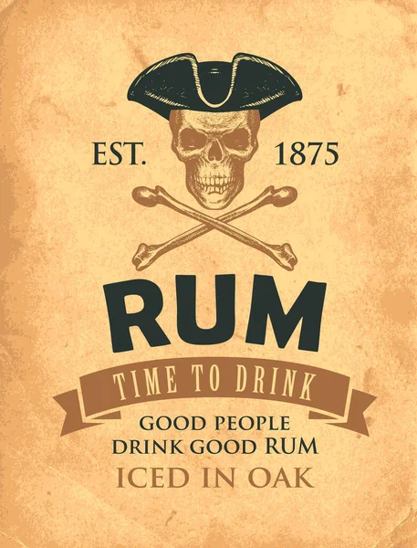 Vector Banner Inscription Rum Words Time Drink Human Skull Pirate — Stock Vector