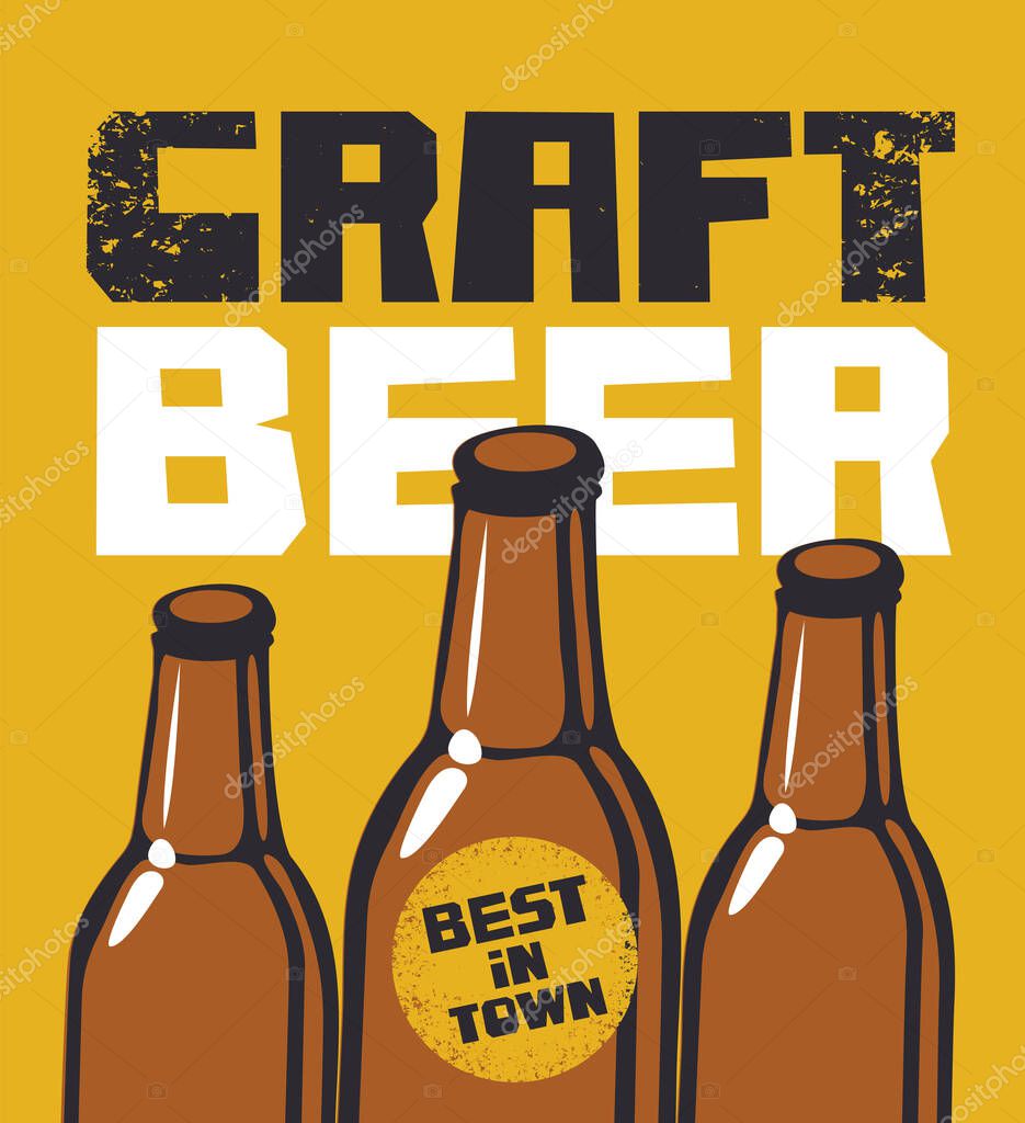 Banner For A Best Craft Beer In Town Vector Illustration With Inscriptions And Three Beer Bottle On A Yellow Background In A Grunge Style Premium Vector In Adobe Illustrator Ai
